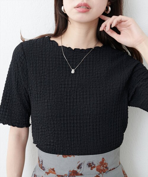 natural couture(ナチュラルクチュール)の「スモッキングポコポコジャガードショートT(Tシャツ/カットソー・レディース・ミント/モカ/イエロー/ブラック/オフホワイト・FREE)」の11枚目の写真