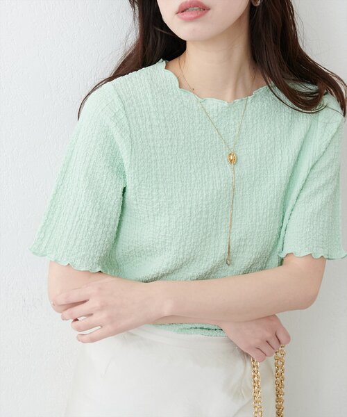 natural couture(ナチュラルクチュール)の「スモッキングポコポコジャガードショートT(Tシャツ/カットソー・レディース・ミント/モカ/イエロー/ブラック/オフホワイト・FREE)」の19枚目の写真