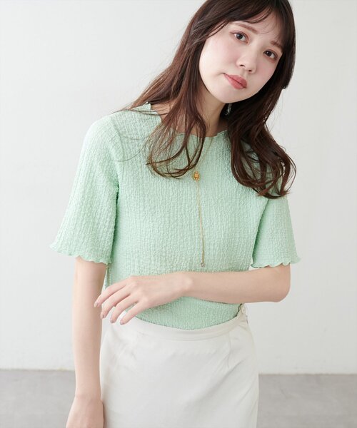 natural couture(ナチュラルクチュール)の「スモッキングポコポコジャガードショートT(Tシャツ/カットソー・レディース・ミント/モカ/イエロー/ブラック/オフホワイト・FREE)」の20枚目の写真