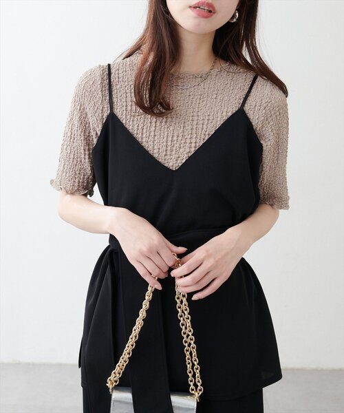 natural couture(ナチュラルクチュール)の「スモッキングポコポコジャガードショートT(Tシャツ/カットソー・レディース・ミント/モカ/イエロー/ブラック/オフホワイト・FREE)」の14枚目の写真
