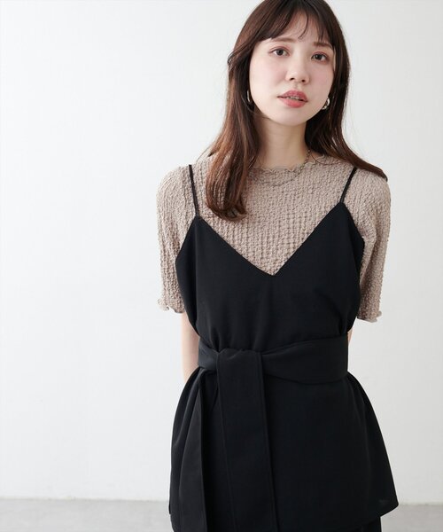natural couture(ナチュラルクチュール)の「スモッキングポコポコジャガードショートT(Tシャツ/カットソー・レディース・ミント/モカ/イエロー/ブラック/オフホワイト・FREE)」の16枚目の写真
