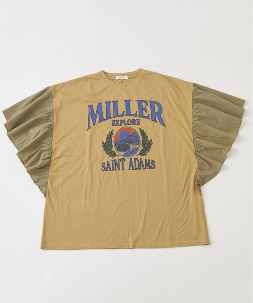 CUBE SUGAR（キューブシュガー）の「26/-天竺×布帛袖フリルビッグTシャツ（Tシャツ/カットソー・レディース・スミクロ/グリーン/ベージュ/ホワイト/マルチ・M）」の19枚目の写真