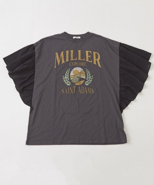 CUBE SUGAR（キューブシュガー）の「26/-天竺×布帛袖フリルビッグTシャツ（Tシャツ/カットソー・レディース・スミクロ/グリーン/ベージュ/ホワイト/マルチ・M）」の18枚目の写真