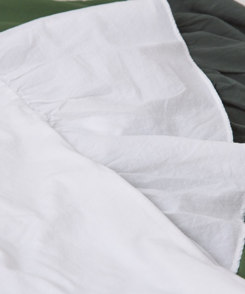 CUBE SUGAR（キューブシュガー）の「26/-天竺×布帛袖フリルビッグTシャツ（Tシャツ/カットソー・レディース・スミクロ/グリーン/ベージュ/ホワイト/マルチ・M）」の16枚目の写真