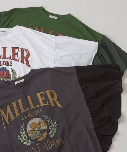 CUBE SUGAR（キューブシュガー）の「26/-天竺×布帛袖フリルビッグTシャツ（Tシャツ/カットソー・レディース・スミクロ/グリーン/ベージュ/ホワイト/マルチ・M）」の15枚目の写真