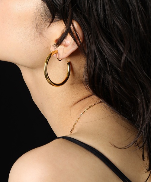 金属アレルギー対応 シンプルボリュームフープイヤリング 3cm 4cm