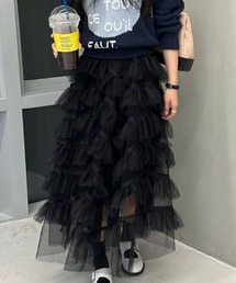 チュールフリルティアードロングスカート