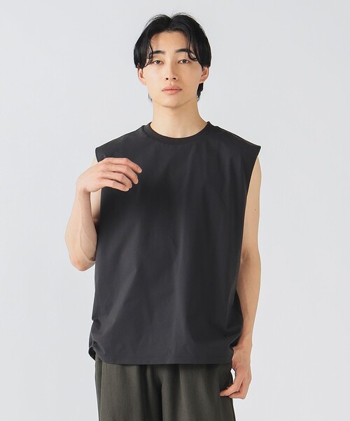 BEAMS HEART（ビームスハート）の「テック ノースリーブ【吸水速乾・UVカット・耐塩素】（Tシャツ/カットソー・メンズ・チャコールグレー/ホワイト・SMALL/LARGE/MEDIUM）」の6枚目の写真