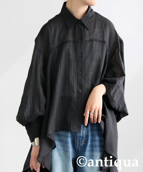 antiqua(アンティカ)の「フラッフィーガーゼシャツ(シャツ/ブラウス・レディース・ホワイト/ブラック・ONESIZE)」の1枚目の写真