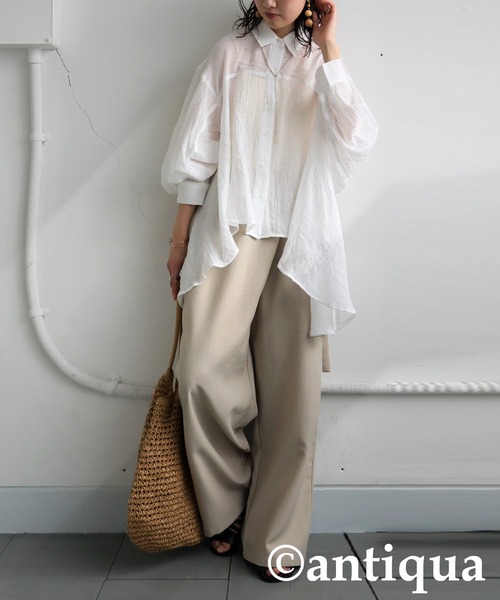 antiqua(アンティカ)の「フラッフィーガーゼシャツ(シャツ/ブラウス・レディース・ホワイト/ブラック・ONESIZE)」の3枚目の写真