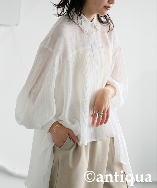 antiqua(アンティカ)の「フラッフィーガーゼシャツ(シャツ/ブラウス・レディース・ホワイト/ブラック・ONESIZE)」の4枚目の写真