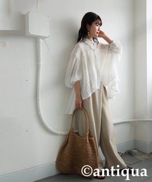 antiqua(アンティカ)の「フラッフィーガーゼシャツ(シャツ/ブラウス・レディース・ホワイト/ブラック・ONESIZE)」の5枚目の写真