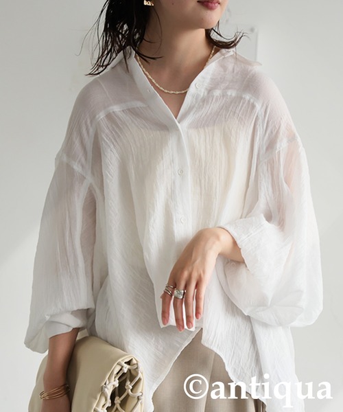 antiqua(アンティカ)の「フラッフィーガーゼシャツ(シャツ/ブラウス・レディース・ホワイト/ブラック・ONESIZE)」の6枚目の写真