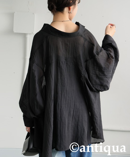 antiqua(アンティカ)の「フラッフィーガーゼシャツ(シャツ/ブラウス・レディース・ホワイト/ブラック・ONESIZE)」の10枚目の写真