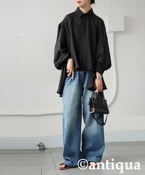 antiqua(アンティカ)の「フラッフィーガーゼシャツ(シャツ/ブラウス・レディース・ホワイト/ブラック・ONESIZE)」の11枚目の写真