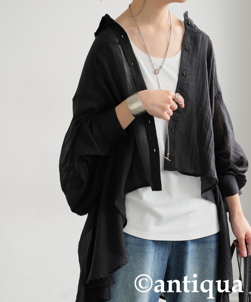 antiqua(アンティカ)の「フラッフィーガーゼシャツ(シャツ/ブラウス・レディース・ホワイト/ブラック・ONESIZE)」の12枚目の写真