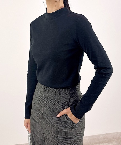 ブラック 長袖 ハイネック カットソー 紳士 起毛ハイネック長袖Tシャツ（Tシャツ/カットソー）｜無印良品
