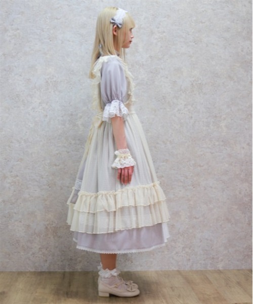 Chalmiere(シャルミエール)の「ドットチュールエプロン(ワンピース・レディース・ホワイト/ブラック/キナリ/パープル・MEDIUM)」の8枚目の写真