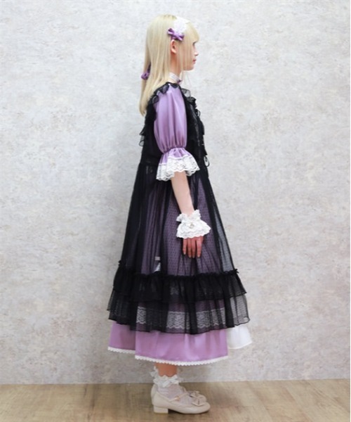 Chalmiere(シャルミエール)の「ドットチュールエプロン(ワンピース・レディース・ホワイト/ブラック/キナリ/パープル・MEDIUM)」の11枚目の写真