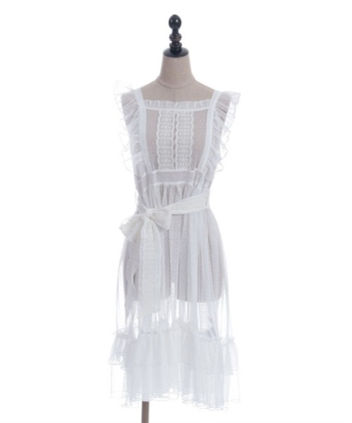 Chalmiere ドットチュールエプロン 白 ドットチュールエプロン | Chalmiere │ axes femme onlineshop