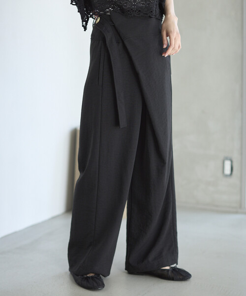 Firsthand（ファーストハンド）の「Firsthand/ファーストハンド リネンライク ラップパンツ / ワイドシルエット ラップパンツ（その他パンツ・レディース・ブラック/ベージュ・M/S）」の2枚目の写真