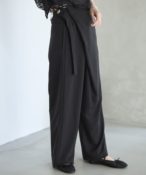 Firsthand（ファーストハンド）の「Firsthand/ファーストハンド リネンライク ラップパンツ / ワイドシルエット ラップパンツ（その他パンツ・レディース・ブラック/ベージュ・M/S）」の3枚目の写真