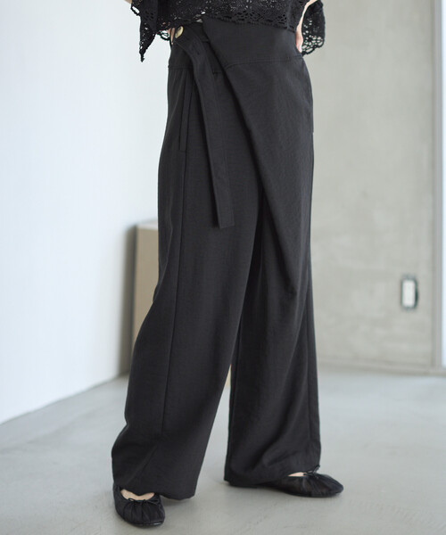 Firsthand（ファーストハンド）の「Firsthand/ファーストハンド リネンライク ラップパンツ / ワイドシルエット ラップパンツ（その他パンツ・レディース・ブラック/ベージュ・M/S）」の4枚目の写真