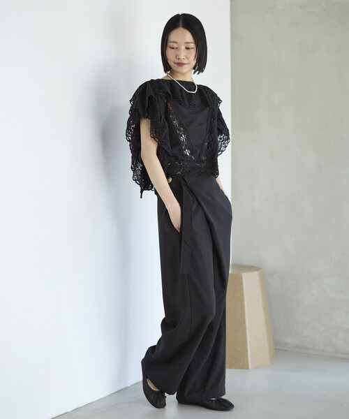 Firsthand（ファーストハンド）の「Firsthand/ファーストハンド リネンライク ラップパンツ / ワイドシルエット ラップパンツ（その他パンツ・レディース・ブラック/ベージュ・M/S）」の5枚目の写真