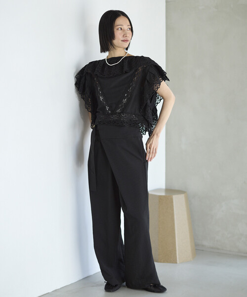 Firsthand（ファーストハンド）の「Firsthand/ファーストハンド リネンライク ラップパンツ / ワイドシルエット ラップパンツ（その他パンツ・レディース・ブラック/ベージュ・M/S）」の6枚目の写真