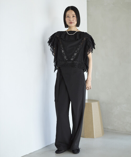 Firsthand（ファーストハンド）の「Firsthand/ファーストハンド リネンライク ラップパンツ / ワイドシルエット ラップパンツ（その他パンツ・レディース・ブラック/ベージュ・M/S）」の7枚目の写真