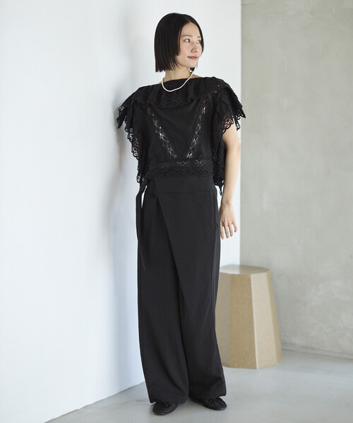 Firsthand（ファーストハンド）の「Firsthand/ファーストハンド リネンライク ラップパンツ / ワイドシルエット ラップパンツ（その他パンツ・レディース・ブラック/ベージュ・M/S）」の8枚目の写真