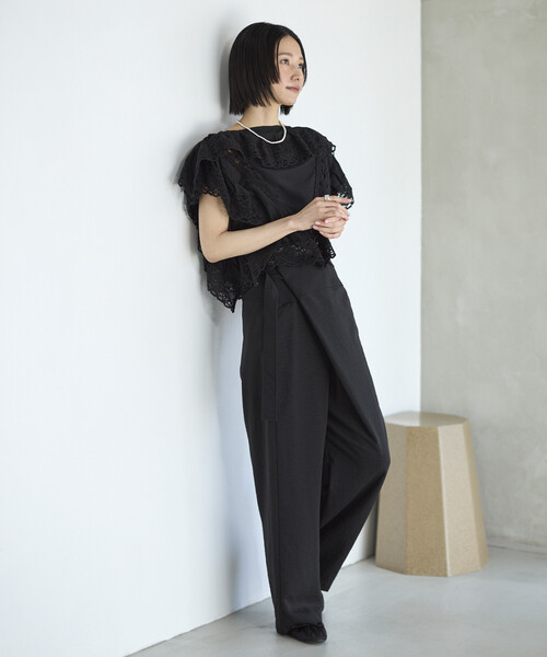 Firsthand（ファーストハンド）の「Firsthand/ファーストハンド リネンライク ラップパンツ / ワイドシルエット ラップパンツ（その他パンツ・レディース・ブラック/ベージュ・M/S）」の9枚目の写真