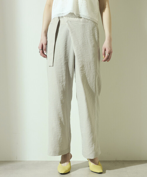 Firsthand（ファーストハンド）の「Firsthand/ファーストハンド リネンライク ラップパンツ / ワイドシルエット ラップパンツ（その他パンツ・レディース・ブラック/ベージュ・M/S）」の21枚目の写真