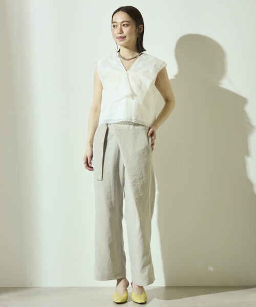 Firsthand（ファーストハンド）の「Firsthand/ファーストハンド リネンライク ラップパンツ / ワイドシルエット ラップパンツ（その他パンツ・レディース・ブラック/ベージュ・M/S）」の22枚目の写真