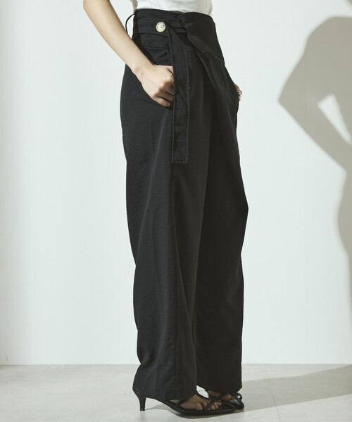 Firsthand(ファーストハンド)の「Firsthand/ファーストハンド リネンライク ラップパンツ / ワイドシルエット ラップパンツ(その他パンツ・レディース・ブラック/ベージュ・M/S)」の5枚目の写真