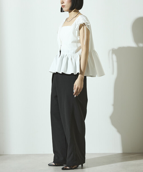 Firsthand(ファーストハンド)の「Firsthand/ファーストハンド リネンライク ラップパンツ / ワイドシルエット ラップパンツ(その他パンツ・レディース・ブラック/ベージュ・M/S)」の9枚目の写真
