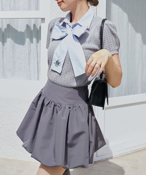 MAJESTIC LEGON(マジェスティックレゴン)の「リボンセットドッキング半袖ニット(ニット/セーター・レディース・アイボリー/ネイビー/グレー/ボルドー・MEDIUM)」の3枚目の写真