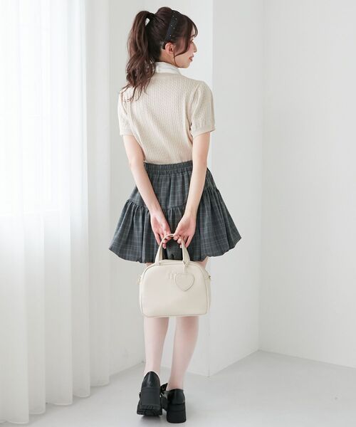 MAJESTIC LEGON(マジェスティックレゴン)の「リボンセットドッキング半袖ニット(ニット/セーター・レディース・アイボリー/ネイビー/グレー/ボルドー・MEDIUM)」の6枚目の写真