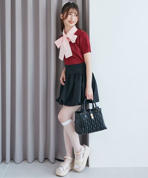 MAJESTIC LEGON(マジェスティックレゴン)の「リボンセットドッキング半袖ニット(ニット/セーター・レディース・アイボリー/ネイビー/グレー/ボルドー・MEDIUM)」の8枚目の写真