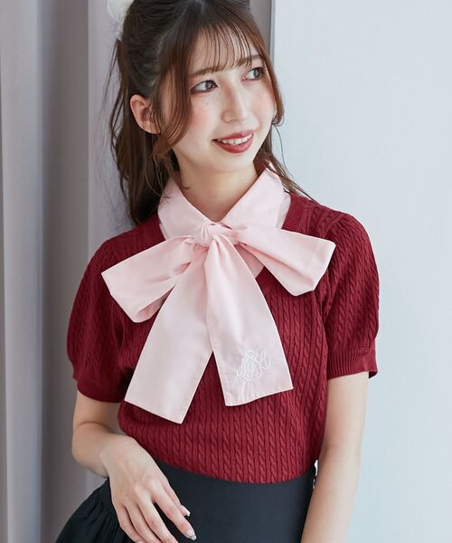 MAJESTIC LEGON(マジェスティックレゴン)の「リボンセットドッキング半袖ニット(ニット/セーター・レディース・アイボリー/ネイビー/グレー/ボルドー・MEDIUM)」の10枚目の写真