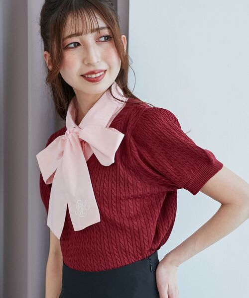 MAJESTIC LEGON(マジェスティックレゴン)の「リボンセットドッキング半袖ニット(ニット/セーター・レディース・アイボリー/ネイビー/グレー/ボルドー・MEDIUM)」の11枚目の写真