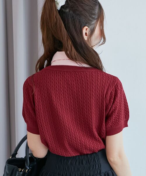 MAJESTIC LEGON(マジェスティックレゴン)の「リボンセットドッキング半袖ニット(ニット/セーター・レディース・アイボリー/ネイビー/グレー/ボルドー・MEDIUM)」の12枚目の写真