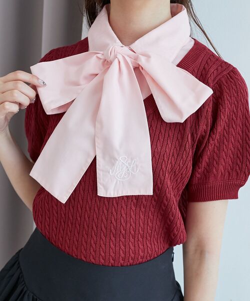 MAJESTIC LEGON(マジェスティックレゴン)の「リボンセットドッキング半袖ニット(ニット/セーター・レディース・アイボリー/ネイビー/グレー/ボルドー・MEDIUM)」の13枚目の写真