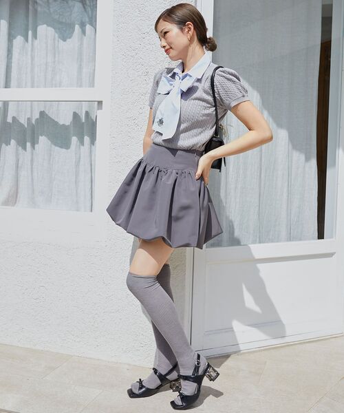 MAJESTIC LEGON(マジェスティックレゴン)の「リボンセットドッキング半袖ニット(ニット/セーター・レディース・アイボリー/ネイビー/グレー/ボルドー・MEDIUM)」の16枚目の写真