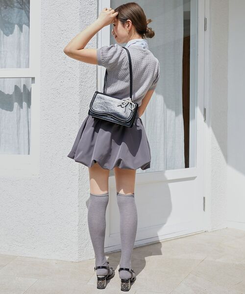 MAJESTIC LEGON(マジェスティックレゴン)の「リボンセットドッキング半袖ニット(ニット/セーター・レディース・アイボリー/ネイビー/グレー/ボルドー・MEDIUM)」の17枚目の写真