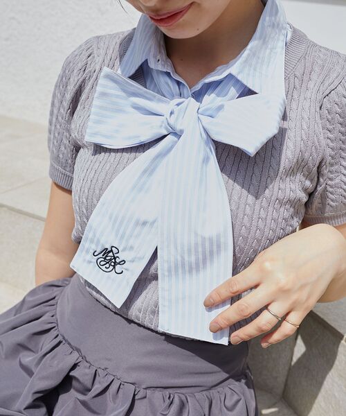 MAJESTIC LEGON(マジェスティックレゴン)の「リボンセットドッキング半袖ニット(ニット/セーター・レディース・アイボリー/ネイビー/グレー/ボルドー・MEDIUM)」の21枚目の写真