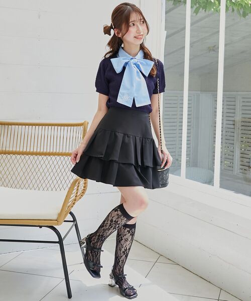 MAJESTIC LEGON(マジェスティックレゴン)の「リボンセットドッキング半袖ニット(ニット/セーター・レディース・アイボリー/ネイビー/グレー/ボルドー・MEDIUM)」の22枚目の写真