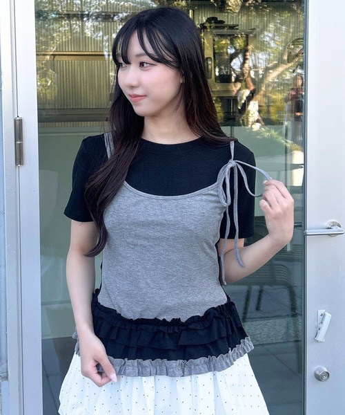 3.3 Field Trip (3.3フィールドトリップ)の「3.3 Field Trip/フリルキャミドッキングT(Tシャツ/カットソー・レディース・ホワイト/ブラック/グレー・FREE)」の3枚目の写真