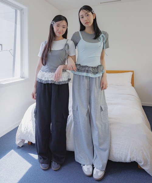 3.3 Field Trip (3.3フィールドトリップ)の「3.3 Field Trip/フリルキャミドッキングT(Tシャツ/カットソー・レディース・ホワイト/ブラック/グレー・FREE)」の4枚目の写真