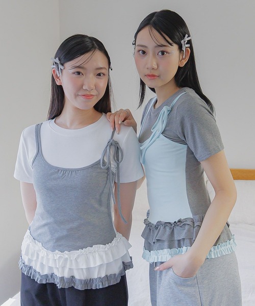 3.3 Field Trip (3.3フィールドトリップ)の「3.3 Field Trip/フリルキャミドッキングT(Tシャツ/カットソー・レディース・ホワイト/ブラック/グレー・FREE)」の10枚目の写真